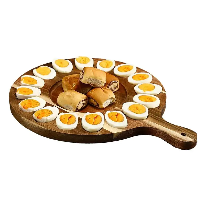 

Creative Deviled Egg Tray Wooden Tray With Durable Handle 16 Holes Serving Tray Round Egg Plate For Deviled Eggs kitchen supply