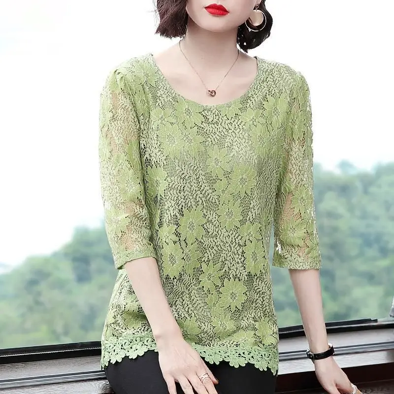 Spring Summer Women Hollow Out Lace T-Shirts Floral 3/4 Sleeve Oversized Tees Chic Pullover Fashion Female Clothing Casual Tops
Spring Summer Women Hollow Out Lace T-Shirts Floral 3/4 Sleeve Oversized Tees Chic Pullover Fashion Female Clothing Casual Tops