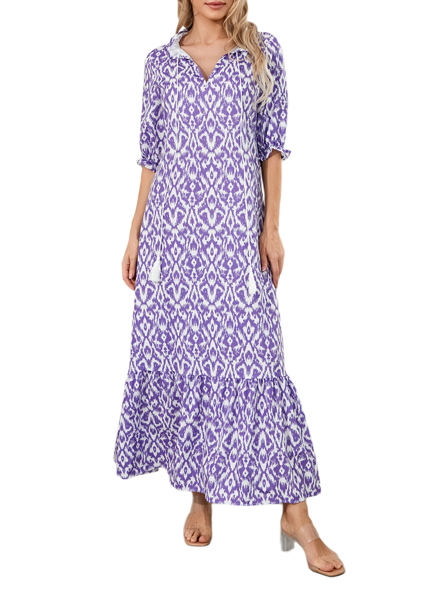 Women s Floral Print Short Sleeve V-Neck Maxi Dress Elegant Loose Swing Summer Casual Dress
Women s Floral Print Short Sleeve V-Neck Maxi Dress Elegant Loose Swing Summer Casual Dress