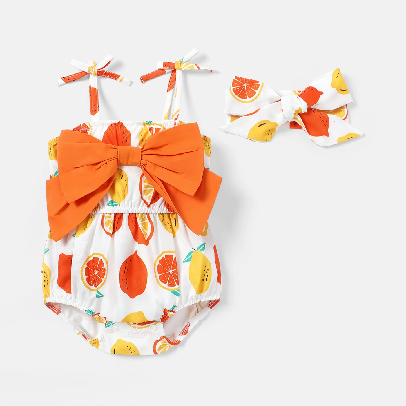 PatPat 2pcs Baby Girl Cotton Bow Decor Allover Fruit Print Spaghetti Strap Romper & Headband Set
PatPat 2pcs Baby Girl Cotton Bow Decor Allover Fruit Print Spaghetti Strap Romper & Headband Set