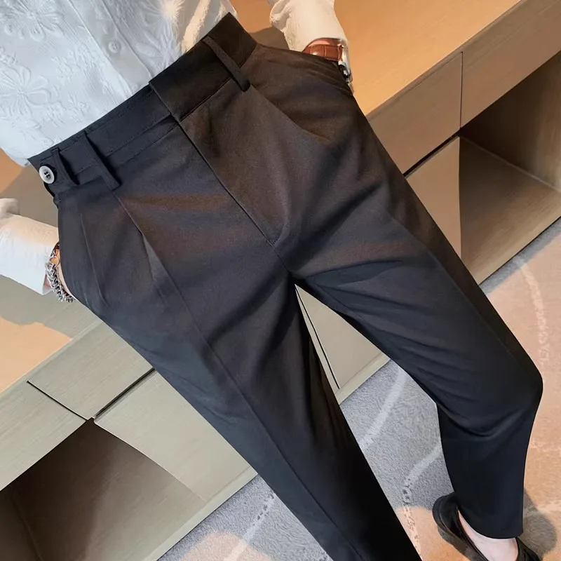 

2024 New Business Dress Pants for Men Solid Color Office Social Suit Pants Slim Fit Casual Wedding Groom Trousers Costume Homme