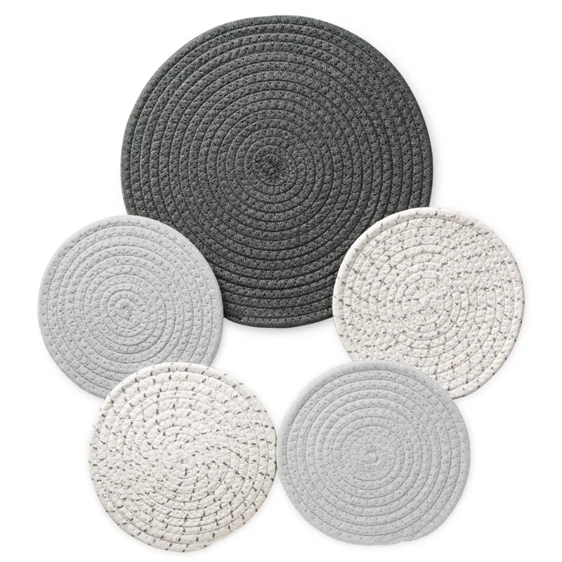5 Pcs Round Woven Potholders Set Pot Holder Cotton Braided Coasters Table Mats For Cooking And Baking One 11.8 In And Four 7 In
5 Pcs Round Woven Potholders Set Pot Holder Cotton Braided Coasters Table Mats For Cooking And Baking One 11.8 In And Four 7 In