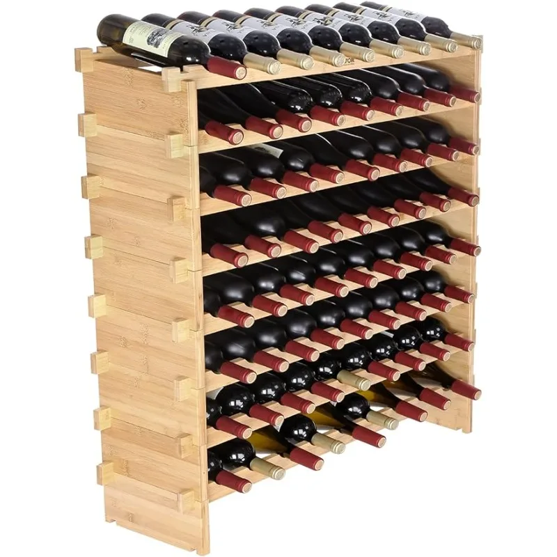 

72 Bottle Stackable Modular Wine Rack, 8-Tier Solid Bamboo Wood Storage Racks, Floor Freestanding Wines Holder Display Shelf