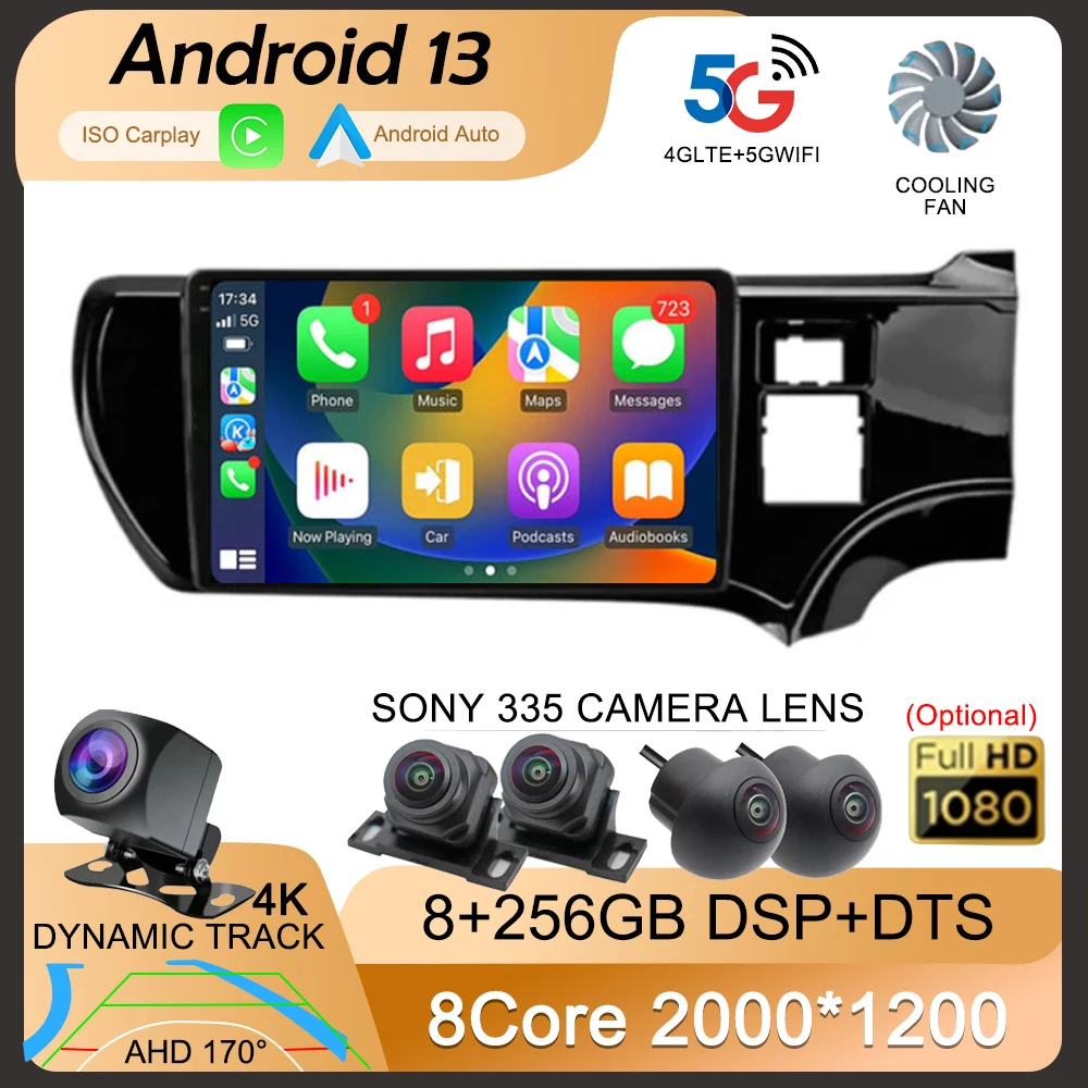 

Android 13 Carplay 4G WIFI Car Radio For Toyota Aqua Prius C 2011-2017 Navigation GPS Multimedia Video Player 2Din DVD Stereo BT