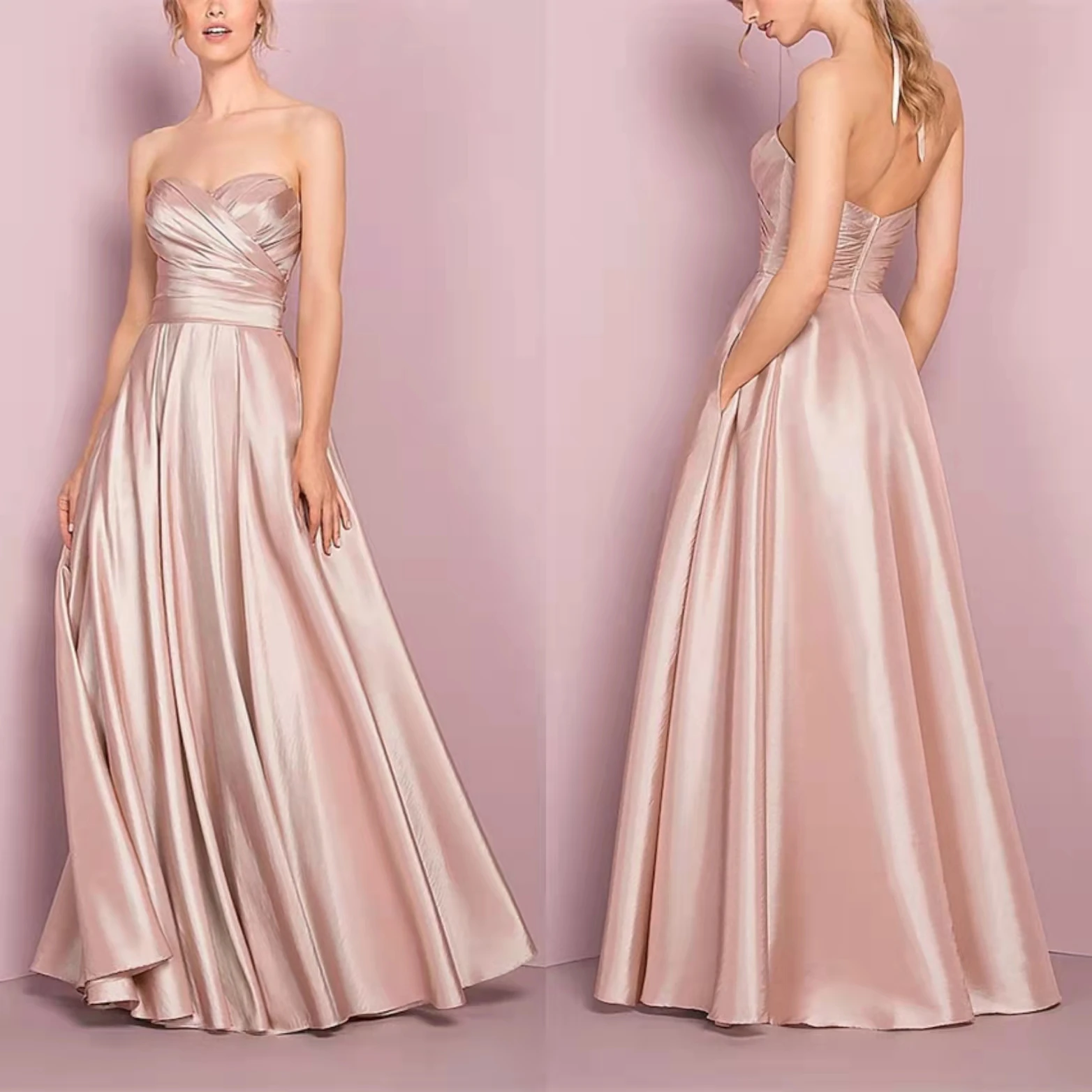 Vintage Long Sweertheart Pink Evening Dresses With Pockets A-Line Satin Floor Length Prom Dresses with Pleats for Women
Vintage Long Sweertheart Pink Evening Dresses With Pockets A-Line Satin Floor Length Prom Dresses with Pleats for Women