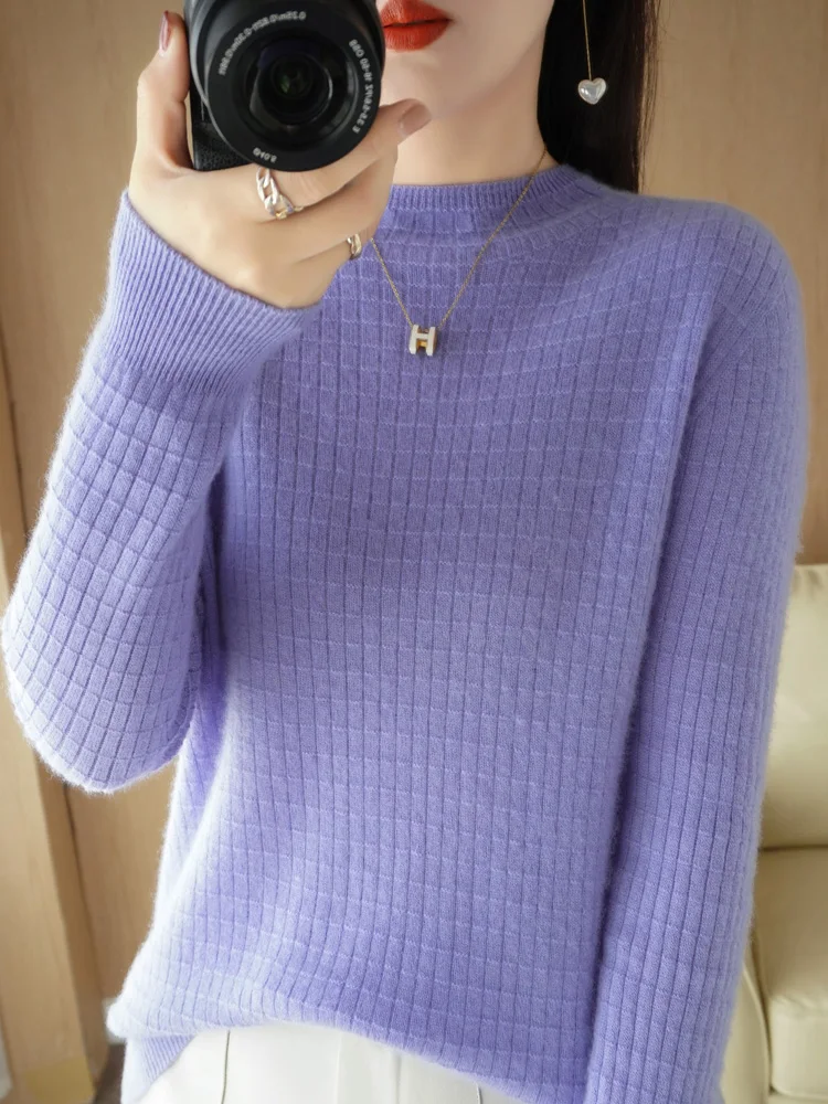

Autumn Winter Pullovers Women 100% Merino Wool Sweater Basic Mock-neck Long Sleeve Pull Cashmere Knitwear Korean Fashion Tops
