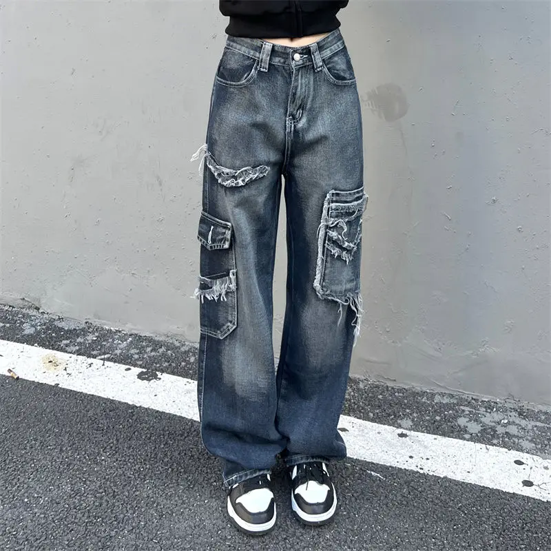 High Street Retro Jeans Women Summer Washed Old Frayed Versatile Straight Drape Trousers Loose Wide Leg Casual Streetwear Pants
High Street Retro Jeans Women Summer Washed Old Frayed Versatile Straight Drape Trousers Loose Wide Leg Casual Streetwear Pants
