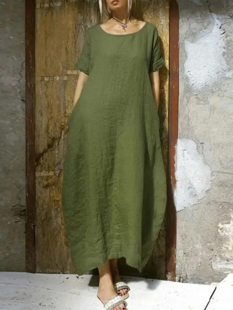 Loose Women's Dress Solid Color Round Neck Short Sleeve Long Dresses Casual Oversized Dress Vintage Female Clothing Streetwear
Loose Women's Dress Solid Color Round Neck Short Sleeve Long Dresses Casual Oversized Dress Vintage Female Clothing Streetwear