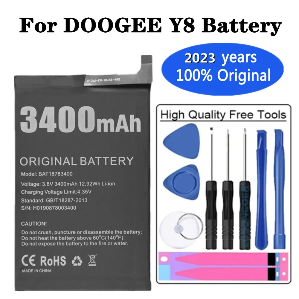 2023 Years 100% Original BAT18783400 Battery For Doogee Y8 3400mAh Mobile Phone Replacement Batteries Bateria In Stock + Tools
2023 Years 100% Original BAT18783400 Battery For Doogee Y8 3400mAh Mobile Phone Replacement Batteries Bateria In Stock + Tools