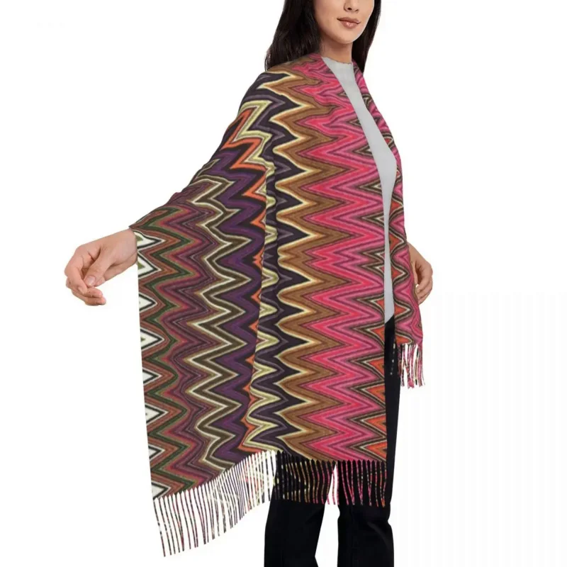 

Home Zigzag Multicolor Scarf Women Men Stylish Winter Fall Shawl Boho Camouflage Tassel Wraps