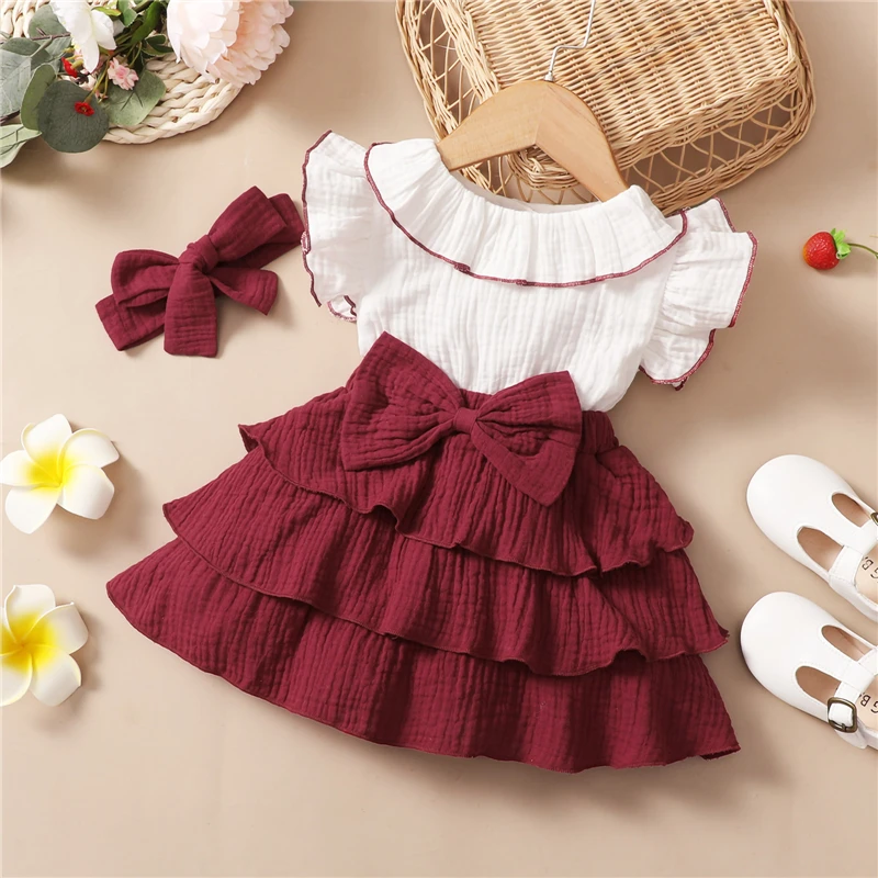 Summer Toddler Kid Girls Sweet Dress Clothes Contrast Color Ruffled Round Collar Flying Sleeve A-line Cake Dress + Headband
Summer Toddler Kid Girls Sweet Dress Clothes Contrast Color Ruffled Round Collar Flying Sleeve A-line Cake Dress + Headband