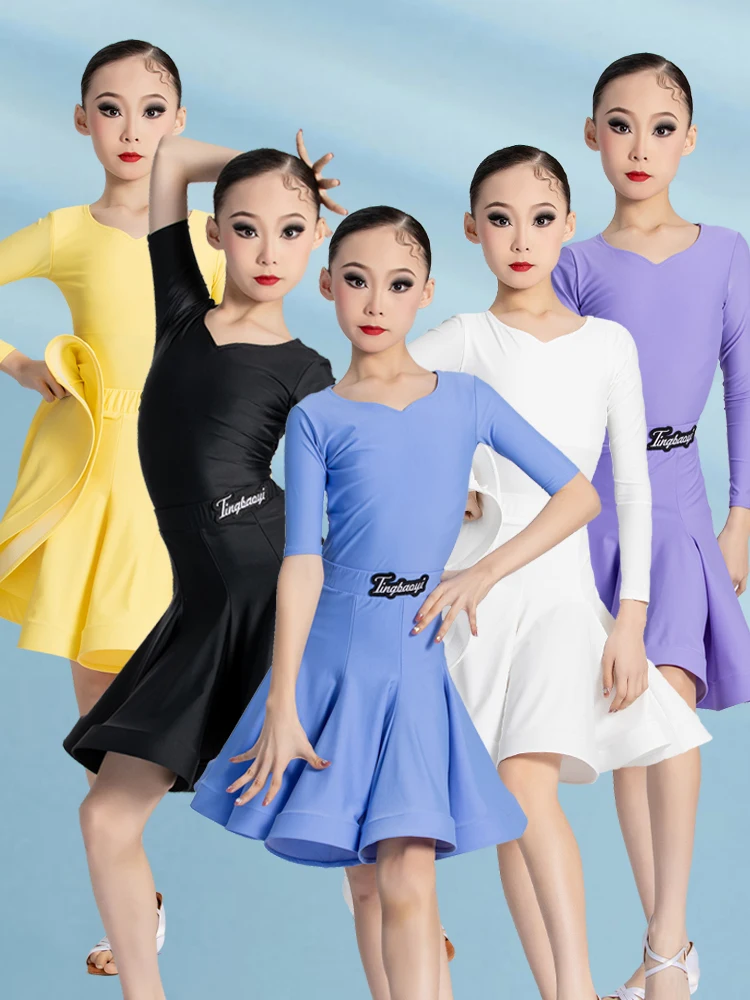 

Latin dance professional competition regulations grading clothing sleeve female children's festival dance skirt show clothes