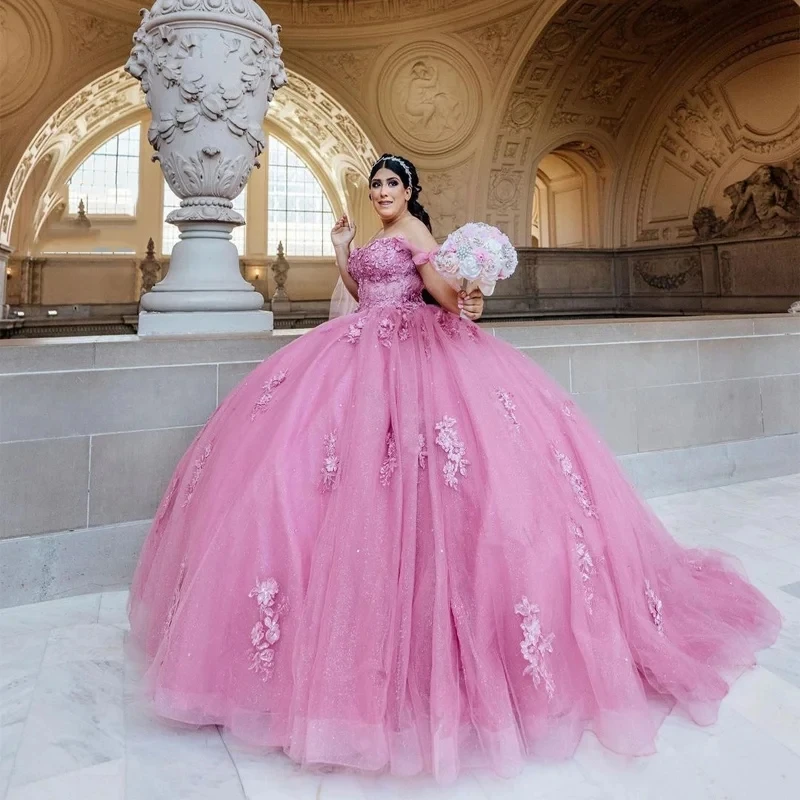 

Пыльное Розовое Бальное Платье Angelsbridep, платья для Quinceanera, блестящие тюлевые кружевные официальные платья принцессы для выпускного вечера, милое платье 16 дюймов