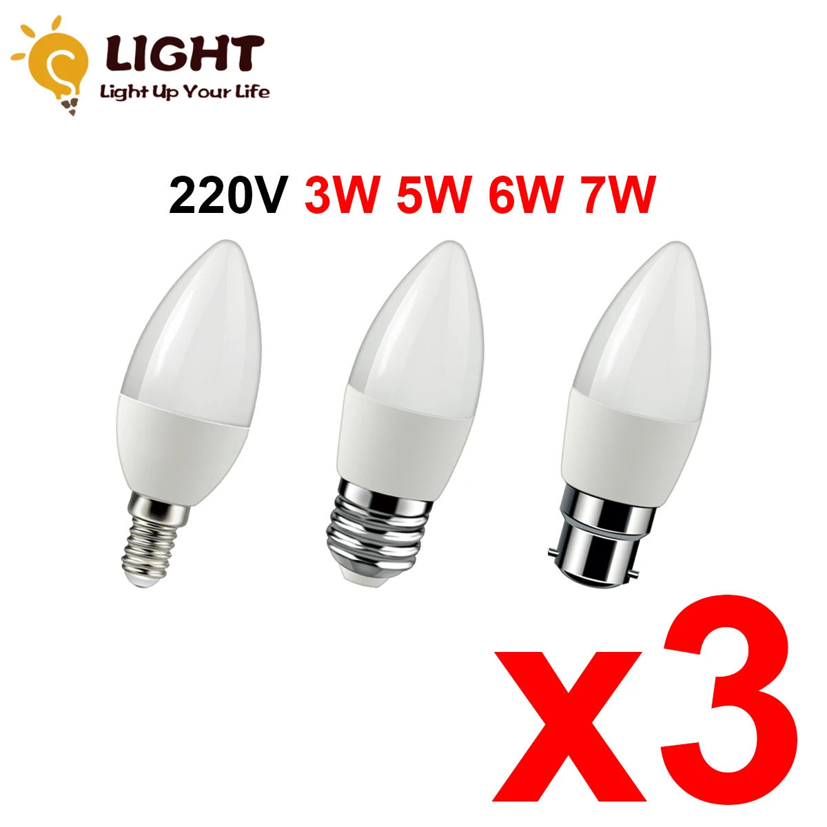 

3PCS Led Candle Bulb C37 3W 5W 6W 7W B22 E27 E14 AC220v-240v 3000K 4000K 6000k For Home Decoration Lamp