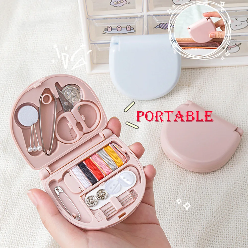 

1set Buttons Pins Storage Boxes Sewing Box Household Portable Travel Mini Sewing Kit Scissor Thimble Needle Threads Box Set