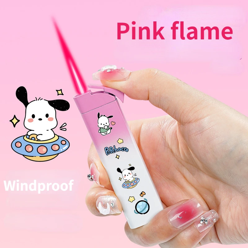 

Mini Ultra-thin Cigar Lighter Portable Refillable Butane Gas Fuel lighter Pink flame Cartoon lighters y2k Smoking Accessories