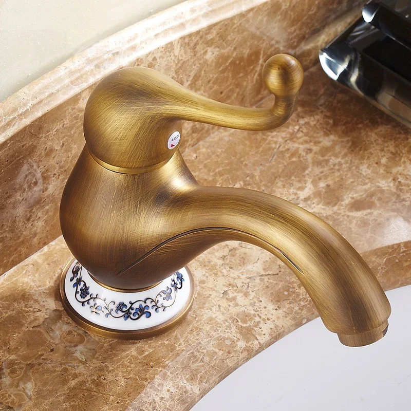 

Vidric Antique Brass Ceramics Printing Style basin taps Bathroom hot &cold water washbasin faucets deck mounted faucet mixer tap