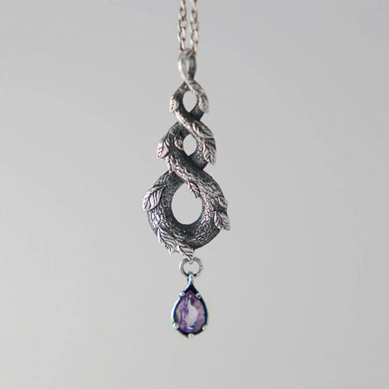 New Retro Forest Snake Leaf Necklace Water Drop Amethyst Pendant Jewelry for Women Punk Party Accessories Transparent Choker
New Retro Forest Snake Leaf Necklace Water Drop Amethyst Pendant Jewelry for Women Punk Party Accessories Transparent Choker