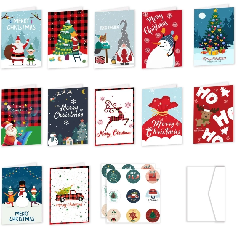 

42Pcs Creative Merry Christma Fold Greeting Cards Mini Xmas Patterns Blessing Postcard With Envelope New Year Postcard Gift Card