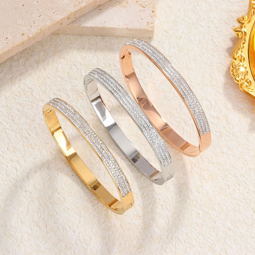 

Elegant Crystal Cuff Bangles Bracelets for Women Men Gold Plated Simple Female Opening Bangle Wedding Jewelry Accessories