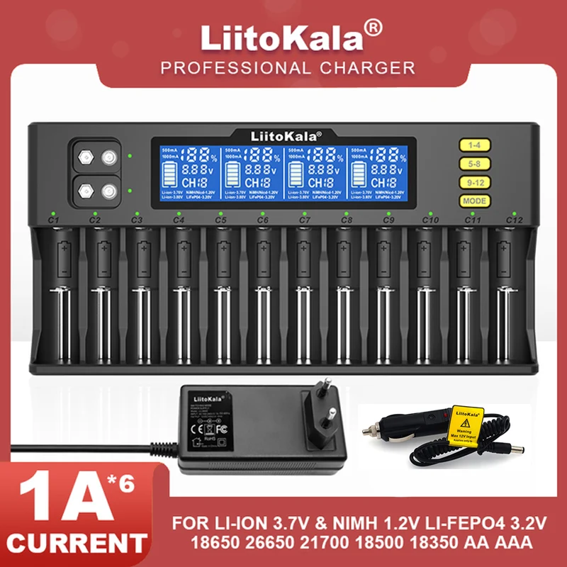 LiitoKala Lii-S12 21700 9V LCD Display 12 Trough For 1.2V 3.8V 3.2V 3.7V IMR NiMH/Cd 18650 26650 26700 AA AAA Battery Charger
LiitoKala Lii-S12 21700 9V LCD Display 12 Trough For 1.2V 3.8V 3.2V 3.7V IMR NiMH/Cd 18650 26650 26700 AA AAA Battery Charger