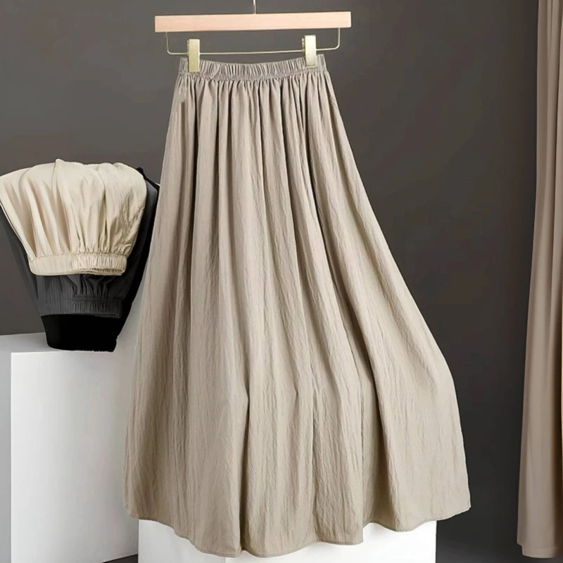 

Summer Female Simplicity Casual Elastic High Waist A-Line Skirt Woman Fashion All-match Solid Color Loose Skirt Clothing Q180