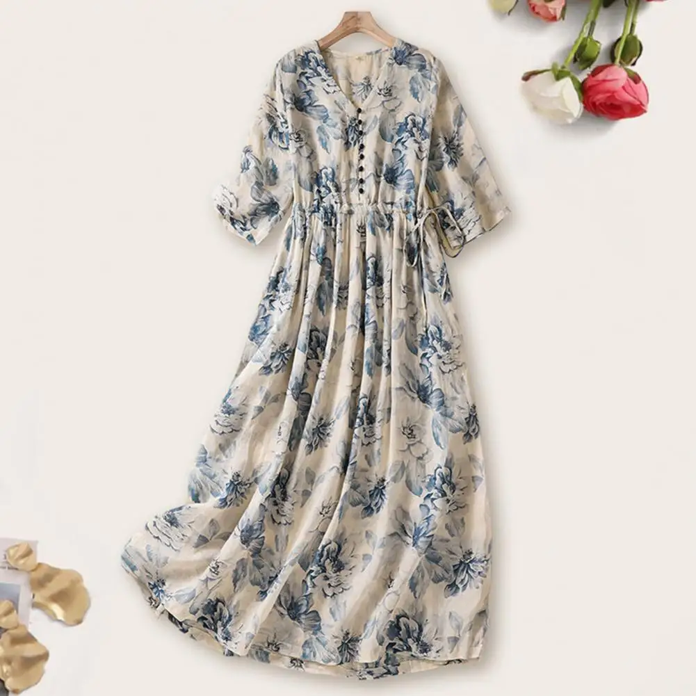 Lightweight Printed Dress Stylish Retro Flower Print A-line Midi Dress with Elastic Waist Side Pockets for Women for Wear Dating
Lightweight Printed Dress Stylish Retro Flower Print A-line Midi Dress with Elastic Waist Side Pockets for Women for Wear Dating