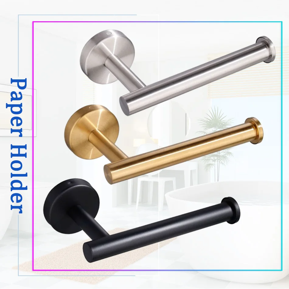 

304 Stainless Steel Toilet Paper Holder Brushed Gold Black Wall Mounted Kitchen WC Paper Towel Holder Tissue Roll Rack Shelf