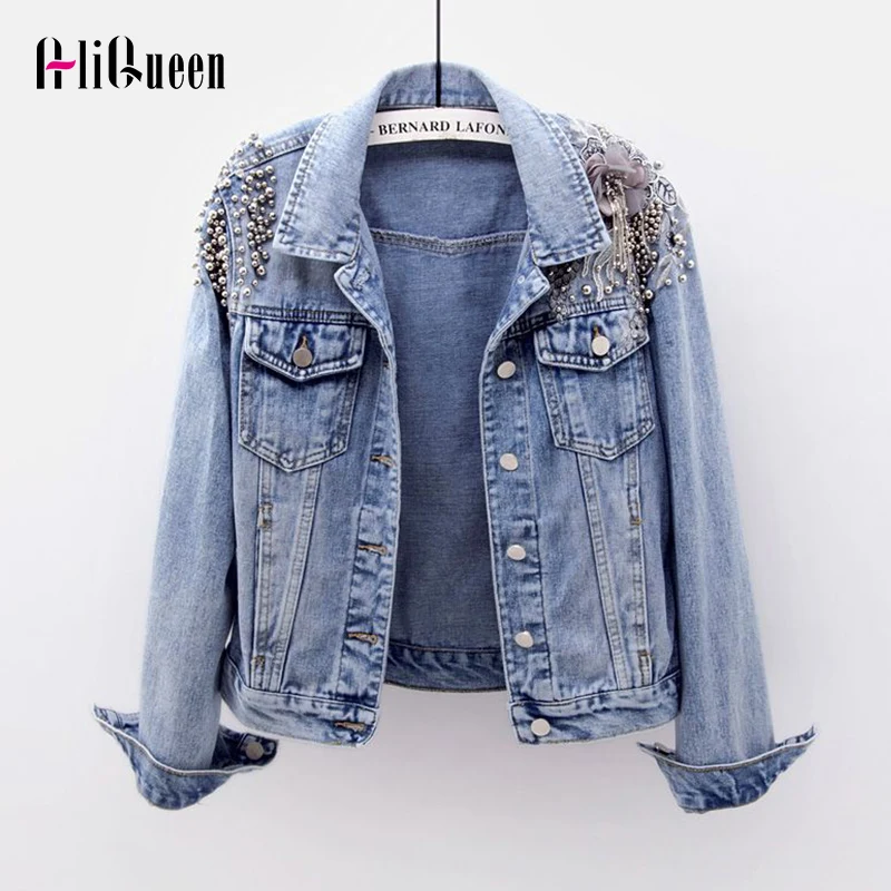 Женская джинсовая куртка с вышивкой, короткая облегающая куртка в стиле панк с длинными рукавами и бусинами, уличная одежда, осень 2023 
Женская джинсовая куртка с вышивкой, короткая облегающая куртка в стиле панк с длинными рукавами и бусинами, уличная одежда, осень 2023