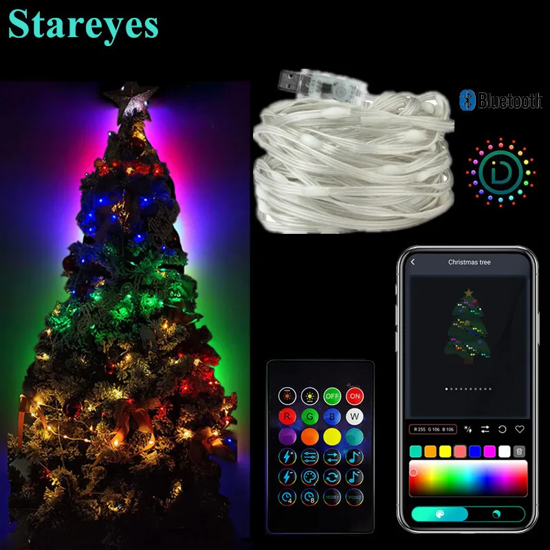 

Smart WS2812B IC USB DC5V RGB 5m 10m 15m 20m LED String Light Bluetooth APP IR remote Magic color DIY Display Christmas Decor