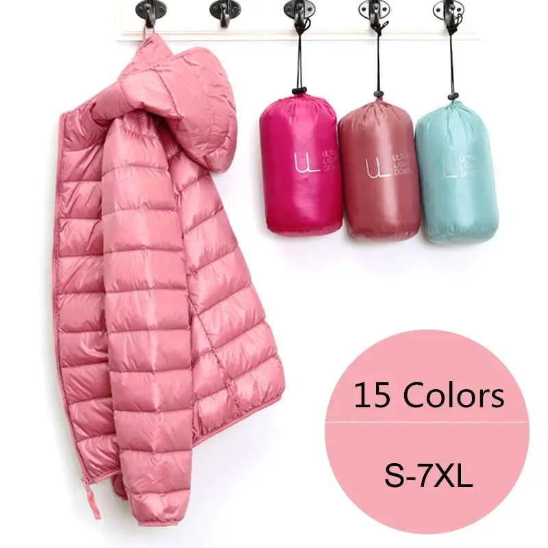 

Women Puffer Jacket 15 Colors Plus Size 5XL 6XL 7XL 2023 New Spring Autumn Female Ultra Lightweight Packable Hooded Down Coats