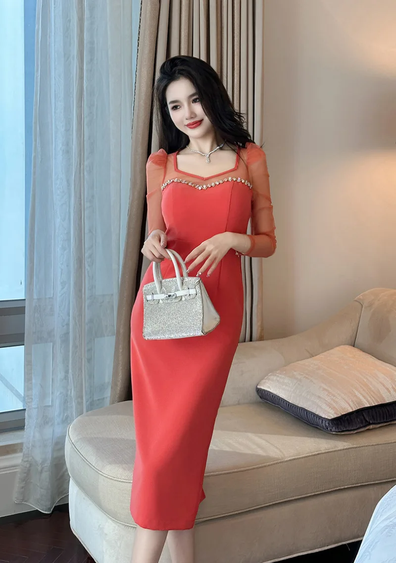 French Patchwork Mesh Woman Dress Square Collar Solid Chic and Elegant Woman Dress Autumn and Winter New Dresses for Women 2023
French Patchwork Mesh Woman Dress Square Collar Solid Chic and Elegant Woman Dress Autumn and Winter New Dresses for Women 2023