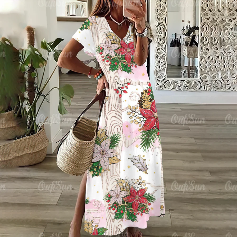 Christmas Women Split Dress 3d Flowers Print A Line Skirt Fashion V Neck Party Dress Autumn Oversized Elegant Dresses For Women
Christmas Women Split Dress 3d Flowers Print A Line Skirt Fashion V Neck Party Dress Autumn Oversized Elegant Dresses For Women