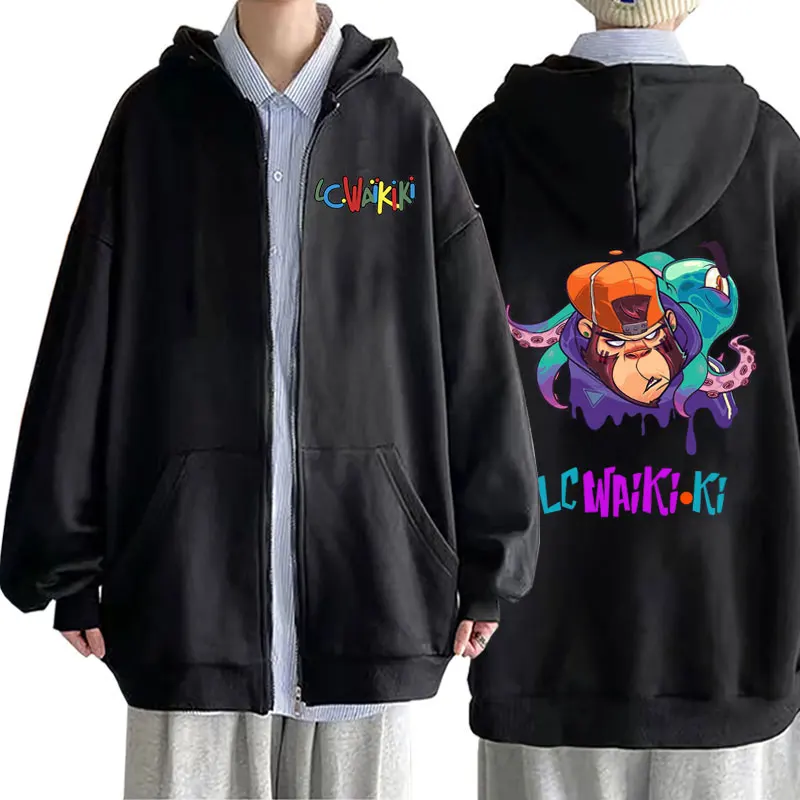 

Colorful Lc Waikiki Monkey Zipper Hoodie Men Women's Fashion Oversized Zip Up Sweatshirt Male High Quality Fleece Cotton Jacket