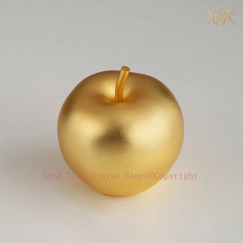 

Unique Recruit wealth Lucky safety mascot 24K gold plating copper apple sculpture HOME living ROOM decorative statue