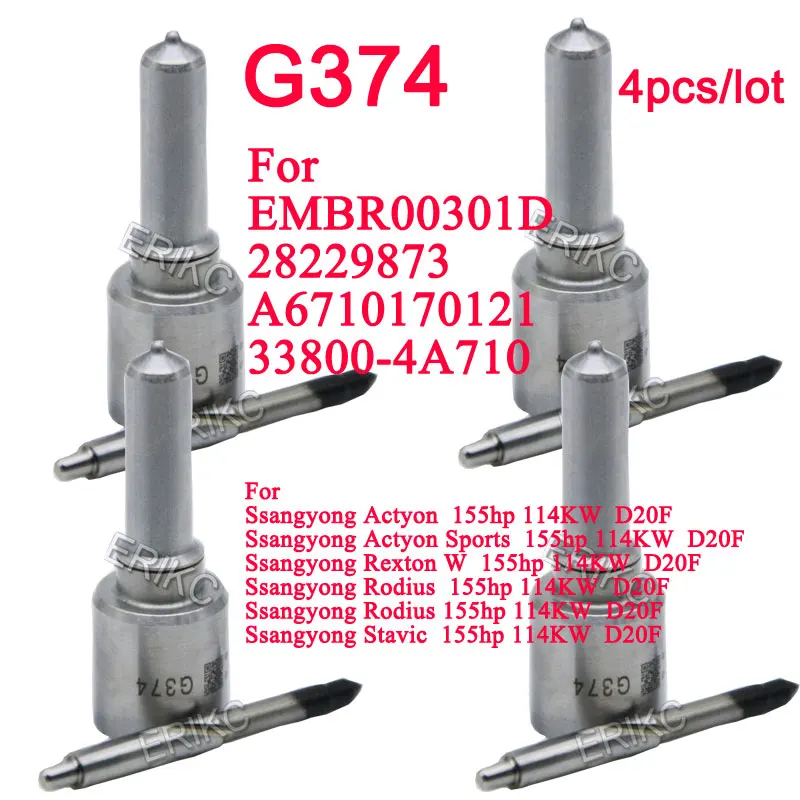 4 PCS G374 Injector Nozzle L374PBD Fuel Nozzle Sprayer Assy H374 for Ssangyong EMBR00301D 6710170121 A6710170121 33800-4A710
4 PCS G374 Injector Nozzle L374PBD Fuel Nozzle Sprayer Assy H374 for Ssangyong EMBR00301D 6710170121 A6710170121 33800-4A710
