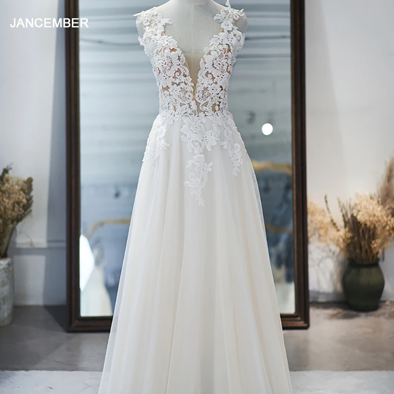 

International Factory Wholesale Wedding Gown For Bride 2024 A-line V-neck Lace Backless Zipper Tank Vestidos De Novia QW01093