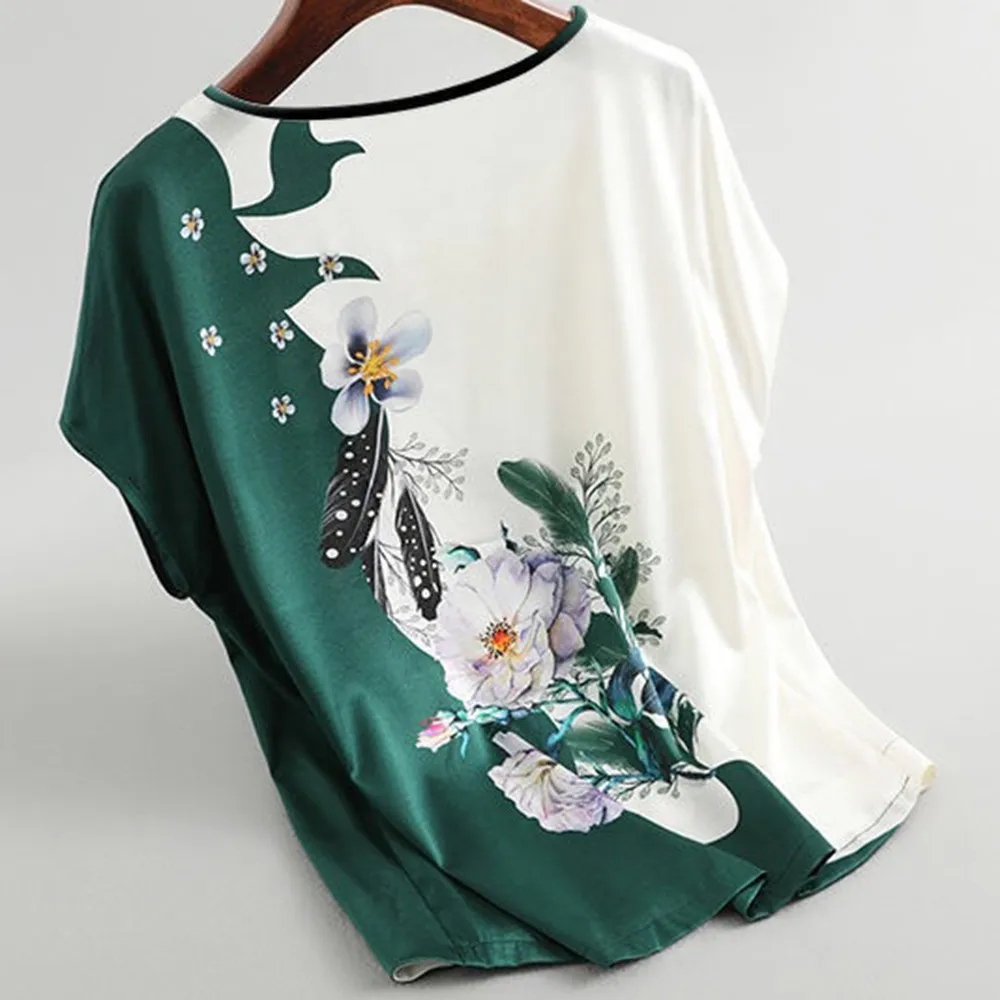 Women T-shirt Floral Print Ice Silk Summer All Match Crew Neck Blouse Round Necks Mother Pullover For Party Women's Clothing
Women T-shirt Floral Print Ice Silk Summer All Match Crew Neck Blouse Round Necks Mother Pullover For Party Women's Clothing