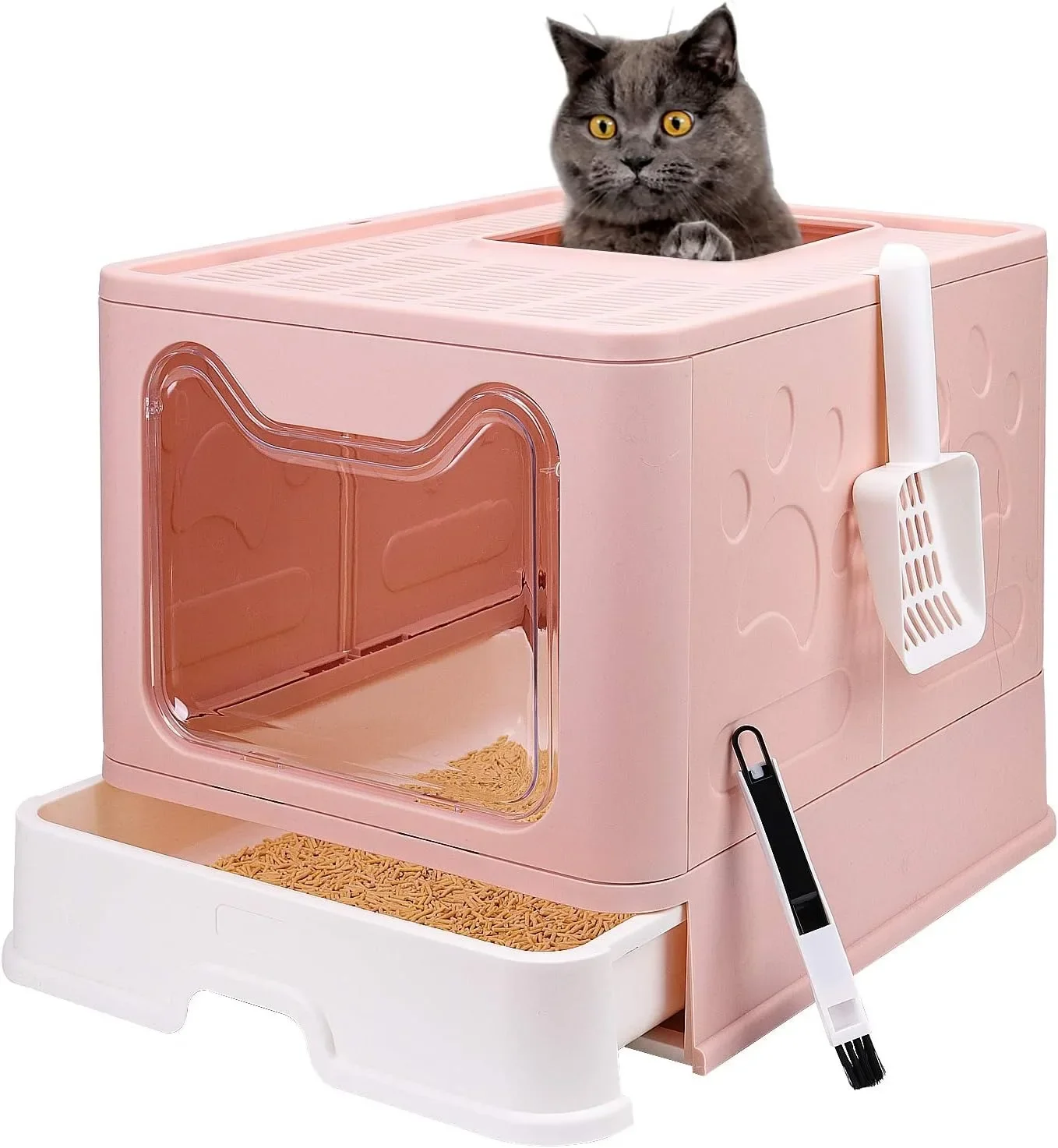 Foldable litter box with lid, Enclosed litter pot, splash proof litter toilet, including litterspoon and 2-1 cleaning brush
Foldable litter box with lid, Enclosed litter pot, splash proof litter toilet, including litterspoon and 2-1 cleaning brush
