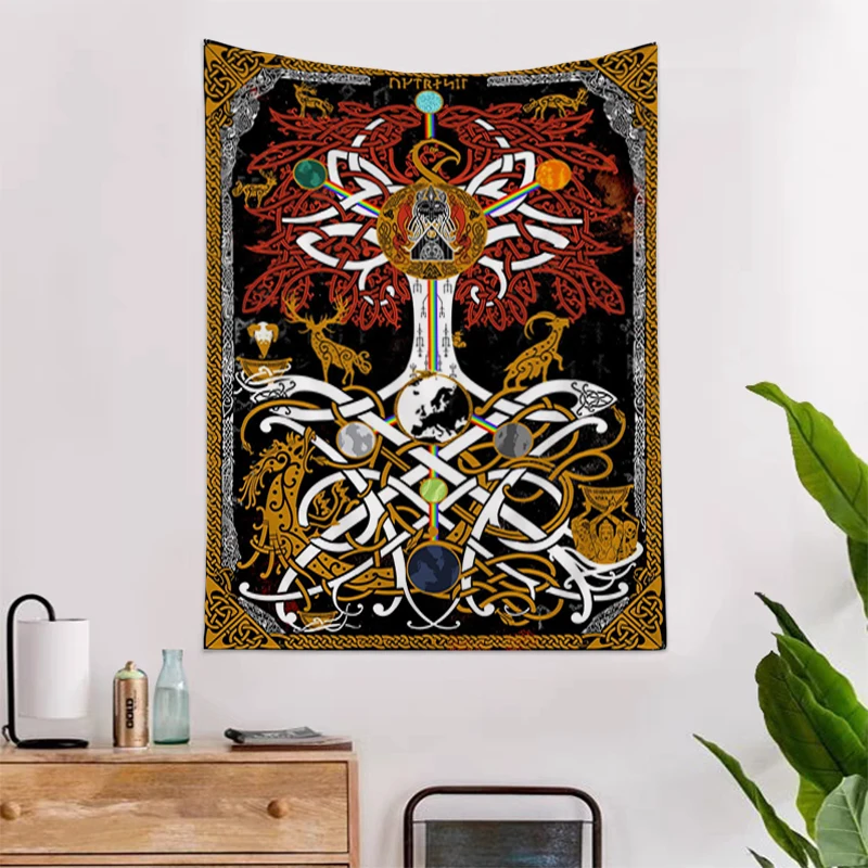 

Настенный гобелен в стиле викингов в стиле ретро, таинственный ворон, украшение для дома в стиле психоделического хиппи, девушки, подголовники из аниме