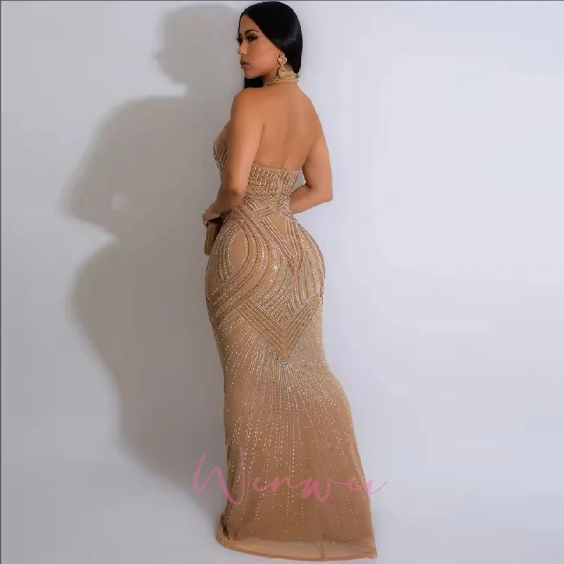 Diamonds Party Dress Celebrities Outfits Women's Rhinestones Décor Long Maxi Dress Glam Backless Hallucination Mesh 2 S8e0d57a82b874dc683369312e92895611