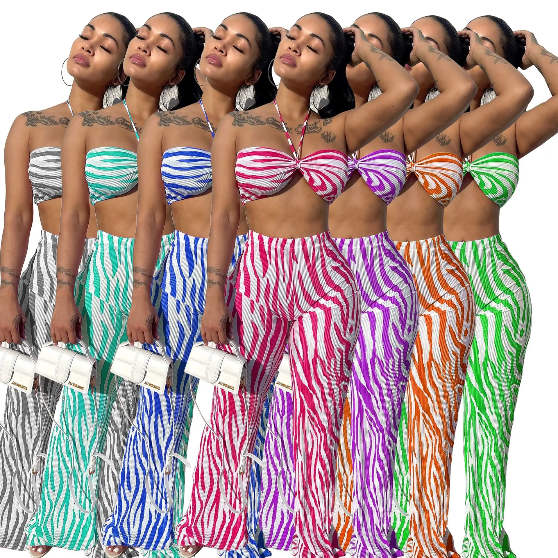 Zebra Stripes Print Women Two Piece Outfits Summer Halter Strapless Bra Crop Top And Casual Loose Wide Legs Fashion Nightclub
Zebra Stripes Print Women Two Piece Outfits Summer Halter Strapless Bra Crop Top And Casual Loose Wide Legs Fashion Nightclub