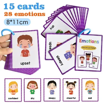 Brinquedos de chocalho fofos de pelúcia para bebês: brinquedos educativos para recém-nascidos de 0 a 24 meses 7 15 Cards My Emotion Feeling English Learning Words Flash Cards kids Educational learn Toys for Children Enlightenment Card