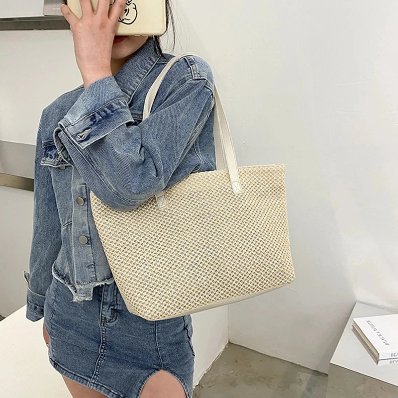 Wicker Woven Beach Shopper - Large Capacity Summer Tote 9 S8e11cddc04b54c85b293655b9d97c18fm