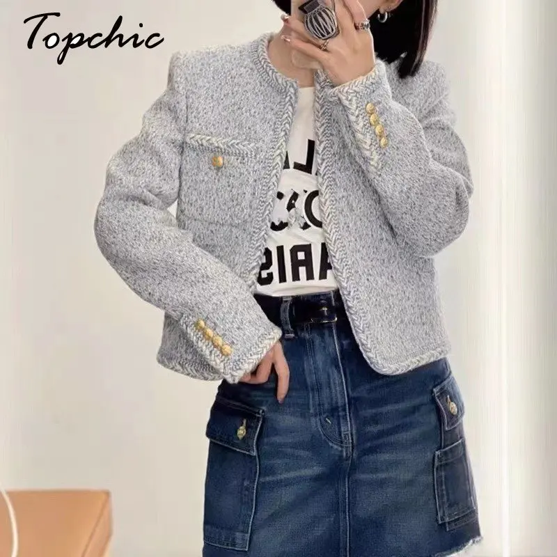 Blue Tweed Jacket Women Spring Autumn Elegant O-neck Gold Buttons Short Wool & Blends Coats Luxury Brand Jaqueta Feminina
Blue Tweed Jacket Women Spring Autumn Elegant O-neck Gold Buttons Short Wool & Blends Coats Luxury Brand Jaqueta Feminina