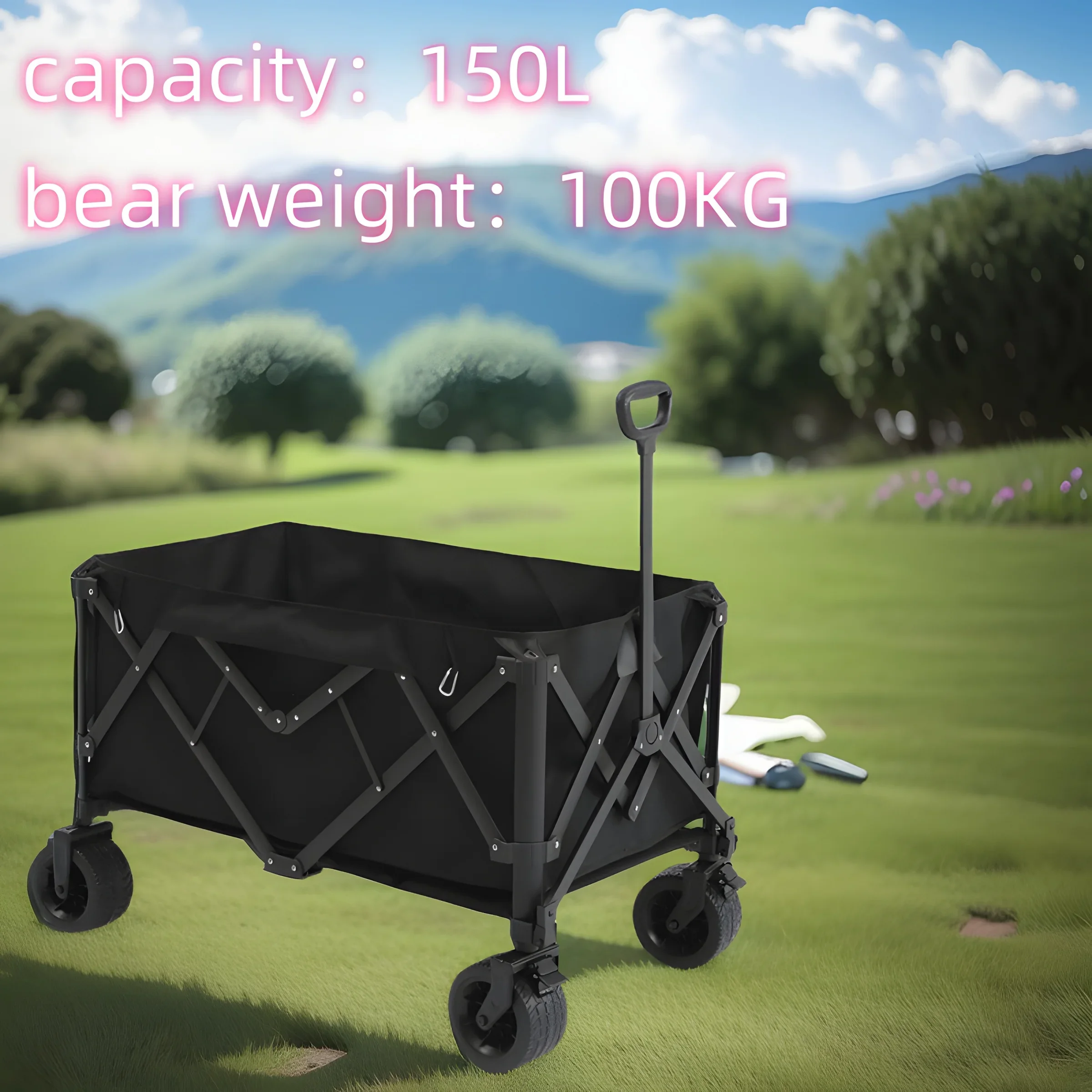 

Outdoor Camping Cart Hand Pushing Rod Extra Large Camping Cart Table Board Picnic Folding Portable Small Trailer