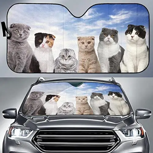 3D Adorable Scottish Fold Cat Team Blue Sky Pattern Car Sunshade, Scottish Fold Cat Family Car Window Sun Cover for Cat Lover, C
3D Adorable Scottish Fold Cat Team Blue Sky Pattern Car Sunshade, Scottish Fold Cat Family Car Window Sun Cover for Cat Lover, C