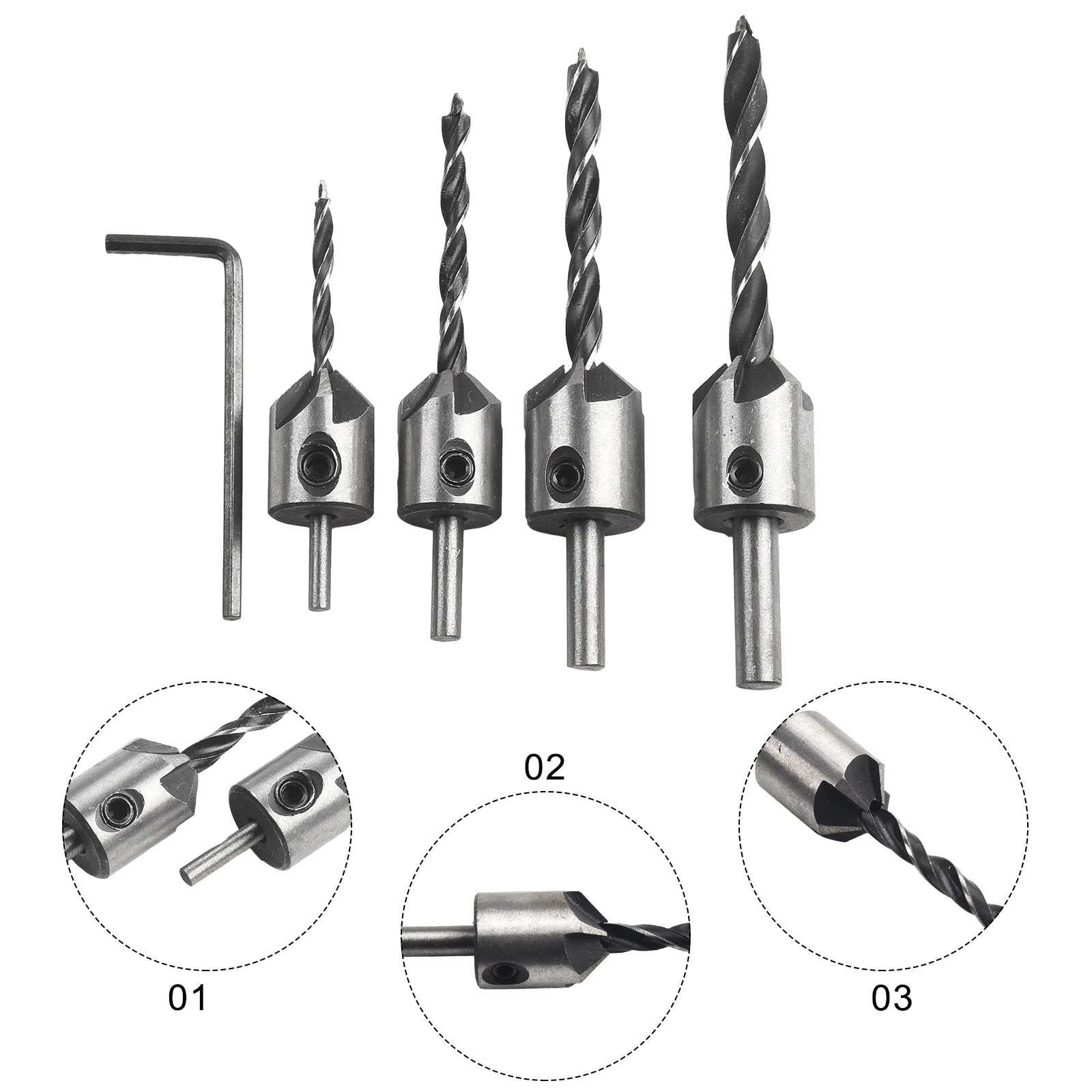 3-6mm HSS Countersink Drill Bit Set Woodworking Chamfer Drill Counterbore Pliot Hole Cutter Screw Hole Drill With Wrench Tool
3-6mm HSS Countersink Drill Bit Set Woodworking Chamfer Drill Counterbore Pliot Hole Cutter Screw Hole Drill With Wrench Tool