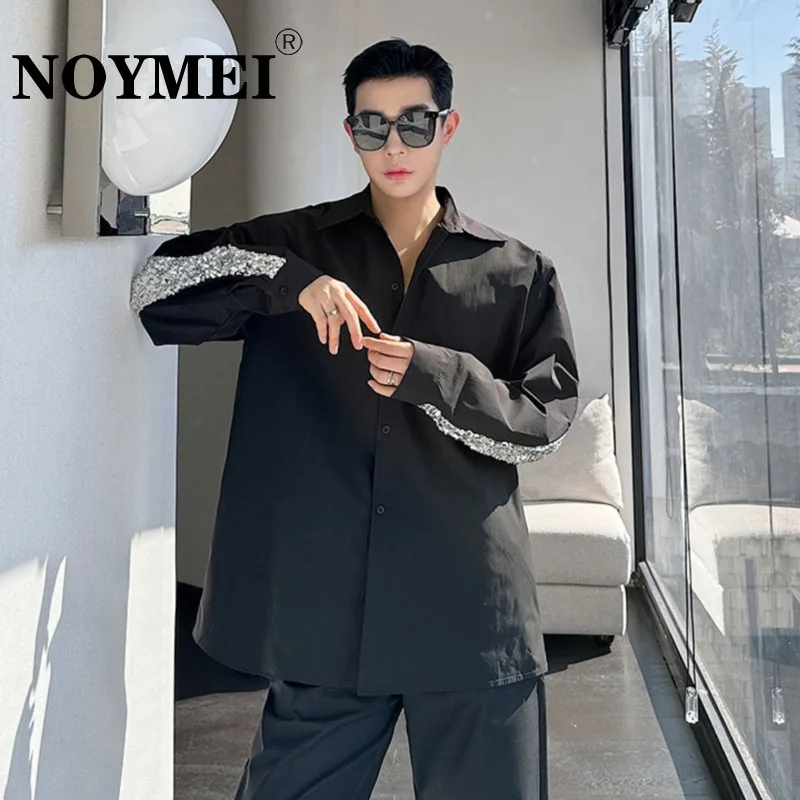 

NOYMEI White Sequin Shirt Early Niche Design Nightclub Korean Style All-match 2024 Spring New Men Male Top Personality WA4121