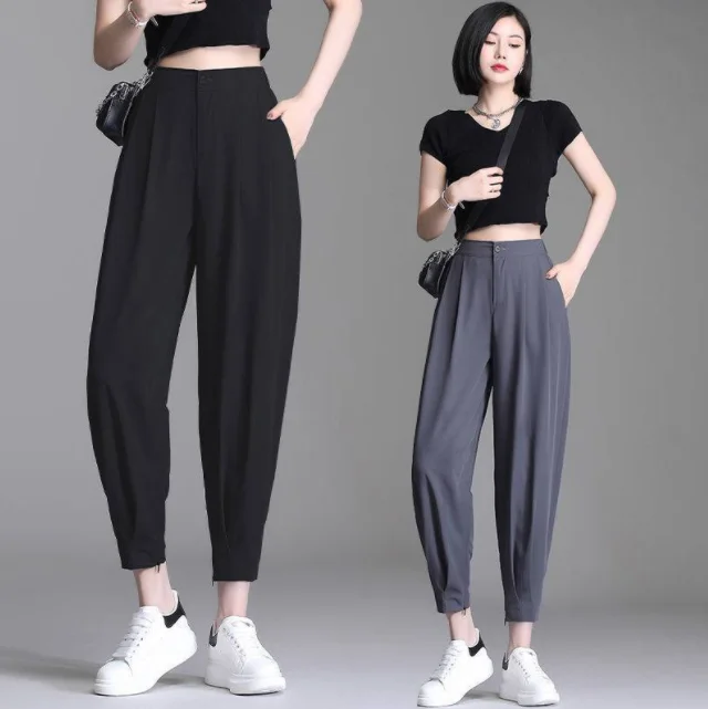 

2023 Small foot suit pants women summer drop nine points Harlan pants high waisted dad slacks loose slimming radish pants